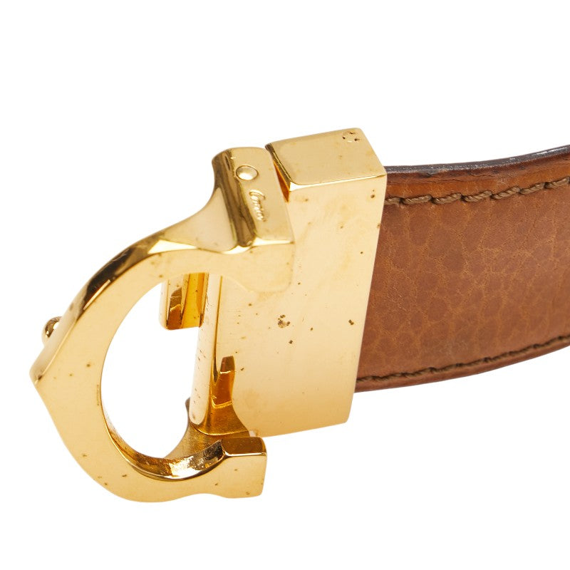 カルティエ マスト ドゥ カルティエ ベルト ブラウン ゴールド レザー メッキ レディース CARTIER 【中古】