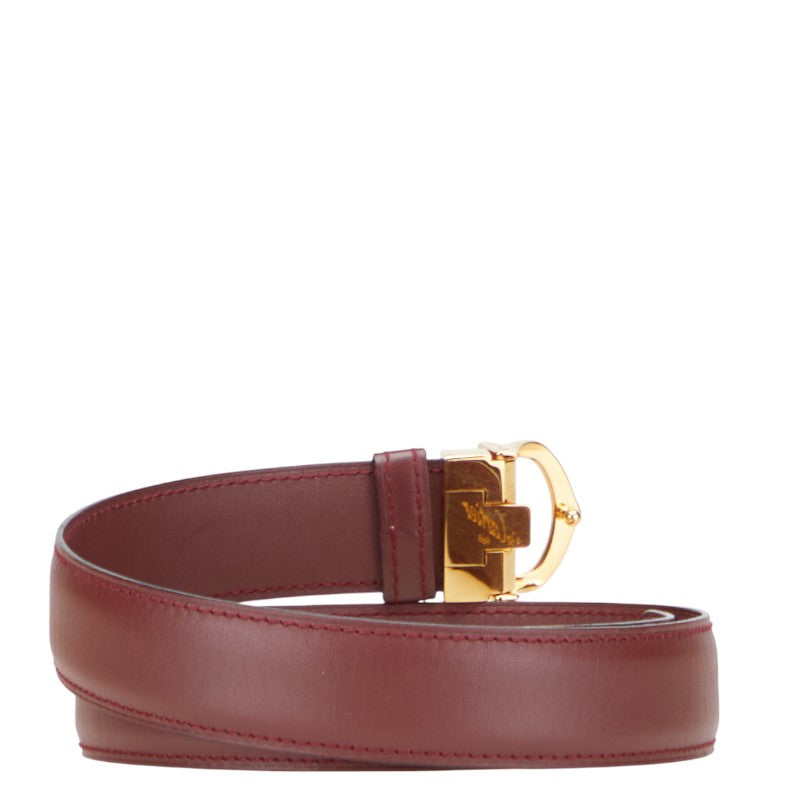 カルティエ マスト ドゥ カルティエ ベルト ワインレッド ゴールド レザー レディース CARTIER 【中古】