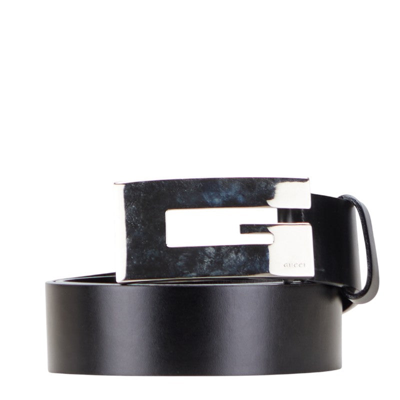 グッチ Gバックル ベルト 75.30 036 1766 1350 ブラック シルバー レザー メタル レディース GUCCI 【中古】