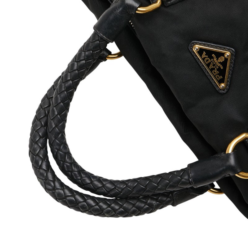 プラダ 三角ロゴプレート ハンドバッグ ショルダーバッグ 2WAY ブラック ナイロン レザー レディース PRADA 【中古】