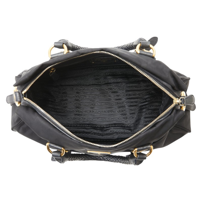 プラダ 三角ロゴプレート ハンドバッグ ショルダーバッグ 2WAY ブラック ナイロン レザー レディース PRADA 【中古】