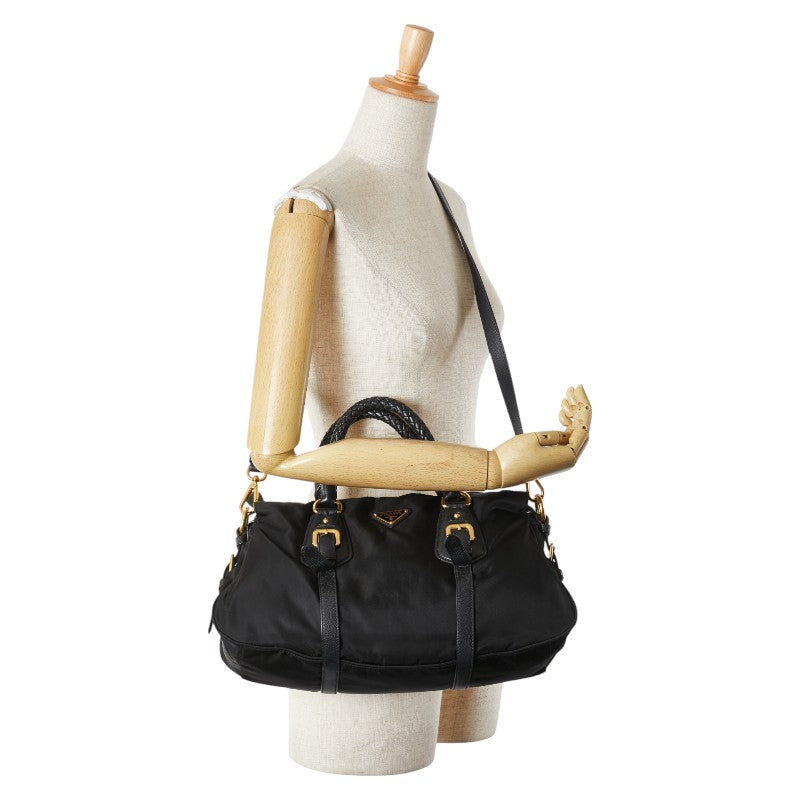 プラダ 三角ロゴプレート ハンドバッグ ショルダーバッグ 2WAY ブラック ナイロン レザー レディース PRADA 【中古】