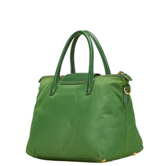 プラダ 三角ロゴプレート ハンドバッグ グリーン ナイロン サフィアーノレザー レディース PRADA 【中古】