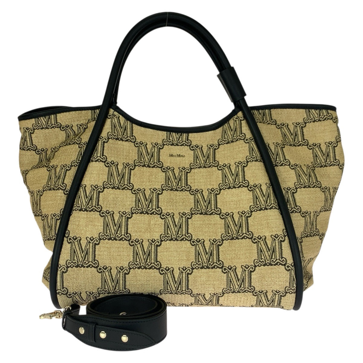 マックスマーラ グラム マリン トートバッグ ショルダーバッグ 2WAY ベージュ ブラック ナイロン コットン レディース MAX MARA 中古