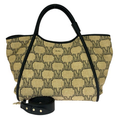 マックスマーラ グラム マリン トートバッグ ショルダーバッグ 2WAY ベージュ ブラック ナイロン コットン レディース MAX MARA 中古
