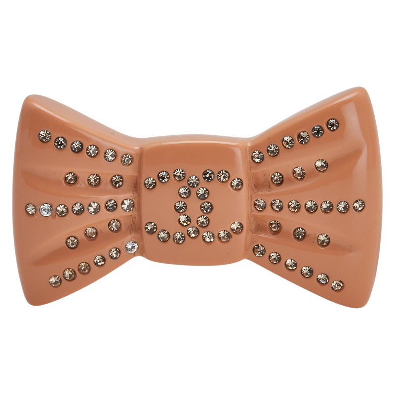 シャネル ココマーク リボン モチーフ ラインストーン ブローチ ゴールド オレンジ メッキ プラスチック レディース CHANEL 【中古】