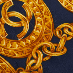 シャネル ココマーク ラウンド チェーン スカーフ ネイビー ゴールド シルク レディース CHANEL 【中古】