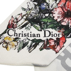 ディオール ミッツァ 花 フラワー モチーフ スカーフ ホワイト グレー マルチカラー シルク レディース Dior 【中古】