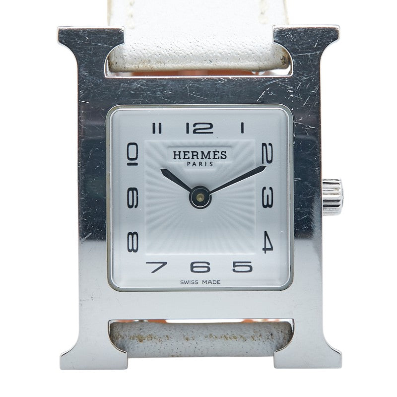 エルメス Hウォッチ ミニ 21mm 腕時計 HH1.210 クオーツ ホワイト文字盤 ステンレススチール レザー レディース HERMES 【中古】