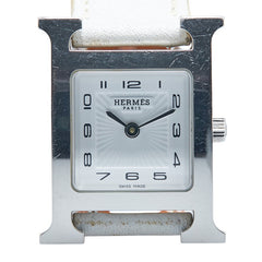エルメス Hウォッチ ミニ 21mm 腕時計 HH1.210 クオーツ ホワイト文字盤 ステンレススチール レザー レディース HERMES 【中古】