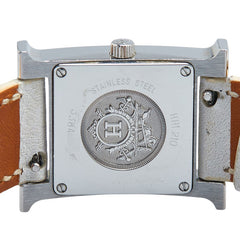 エルメス Hウォッチ ミニ 21mm 腕時計 HH1.210 クオーツ ホワイト文字盤 ステンレススチール レザー レディース HERMES 【中古】