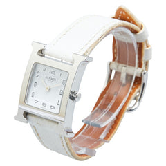 エルメス Hウォッチ ミニ 21mm 腕時計 HH1.210 クオーツ ホワイト文字盤 ステンレススチール レザー レディース HERMES 【中古】