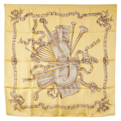 ディオール 楽器 モチーフ スカーフ イエロー ブラウン シルク レディース Dior 【中古】