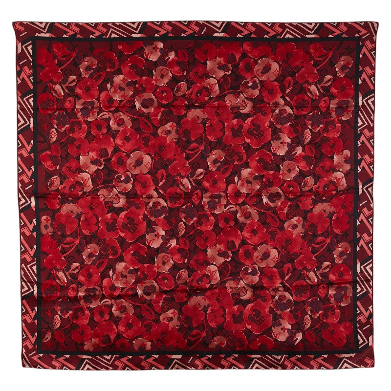 ルイ ヴィトン モノグラム 花 フラワー モチーフ スカーフ レッド マルチカラー シルク レディース LOUIS VUITTON 【中古】