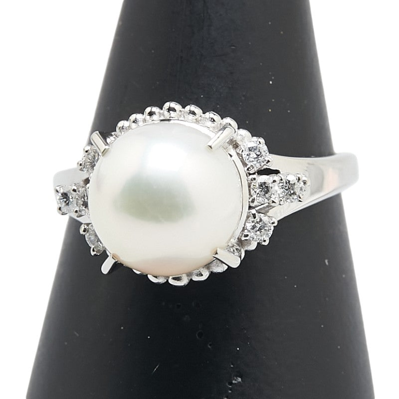 Pt900 プラチナ アコヤパール9.2mm ダイヤ0.15ct リング 指輪 レディース 13号 【中古】