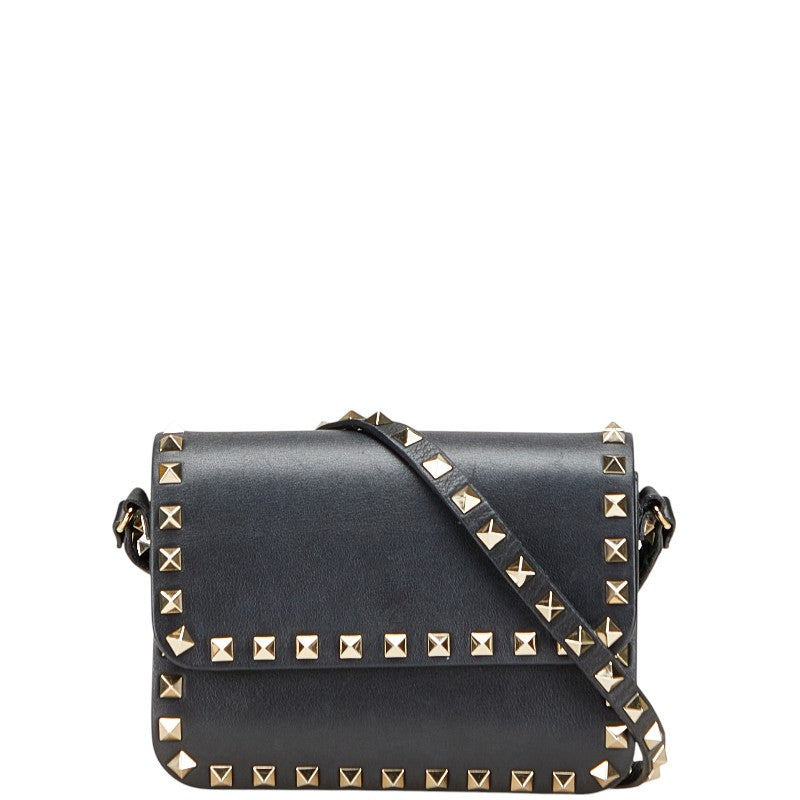 ヴァレンティノ ロックスタッズ ショルダーバッグ ブラック レザー レディース VALENTINO 【中古】