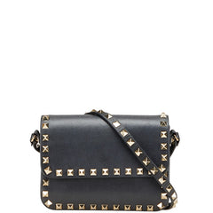 ヴァレンティノ ロックスタッズ ショルダーバッグ ブラック レザー レディース VALENTINO 【中古】