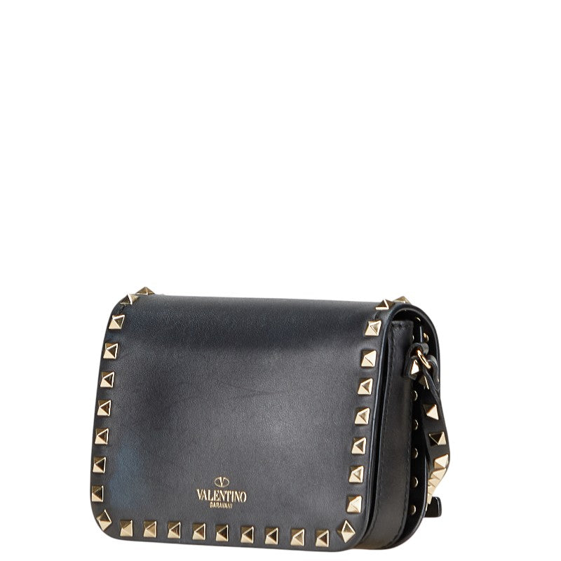 ヴァレンティノ ロックスタッズ ショルダーバッグ ブラック レザー レディース VALENTINO 【中古】