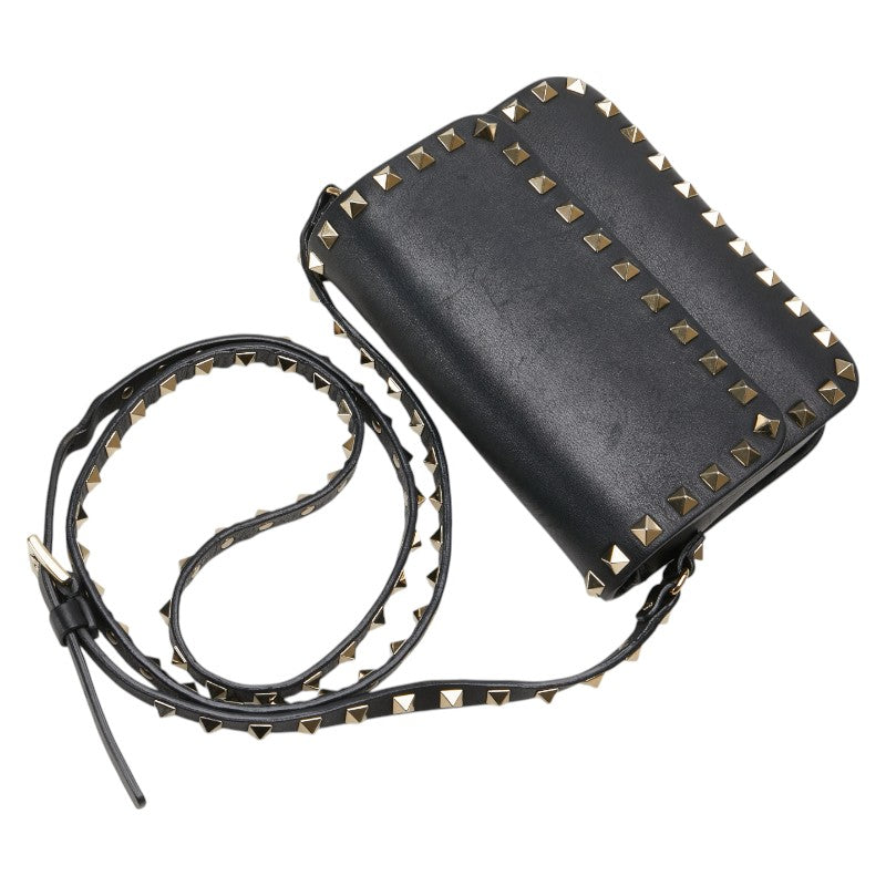 ヴァレンティノ ロックスタッズ ショルダーバッグ ブラック レザー レディース VALENTINO 【中古】