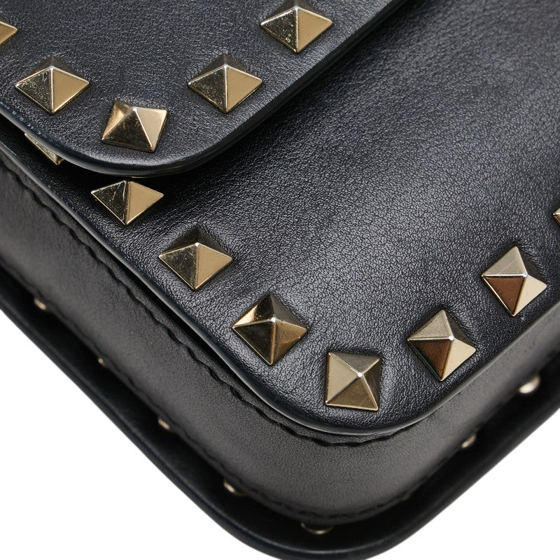 ヴァレンティノ ロックスタッズ ショルダーバッグ ブラック レザー レディース VALENTINO 【中古】