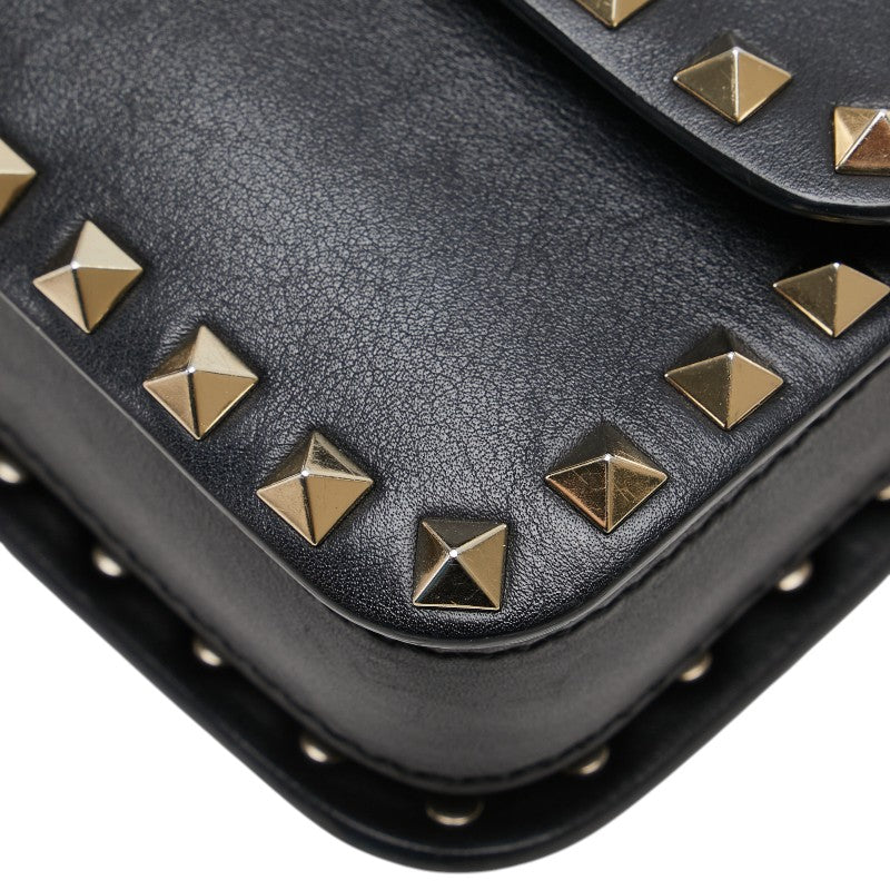 ヴァレンティノ ロックスタッズ ショルダーバッグ ブラック レザー レディース VALENTINO 【中古】