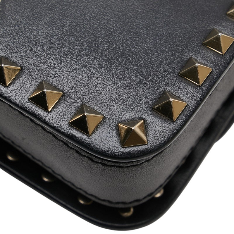 ヴァレンティノ ロックスタッズ ショルダーバッグ ブラック レザー レディース VALENTINO 【中古】