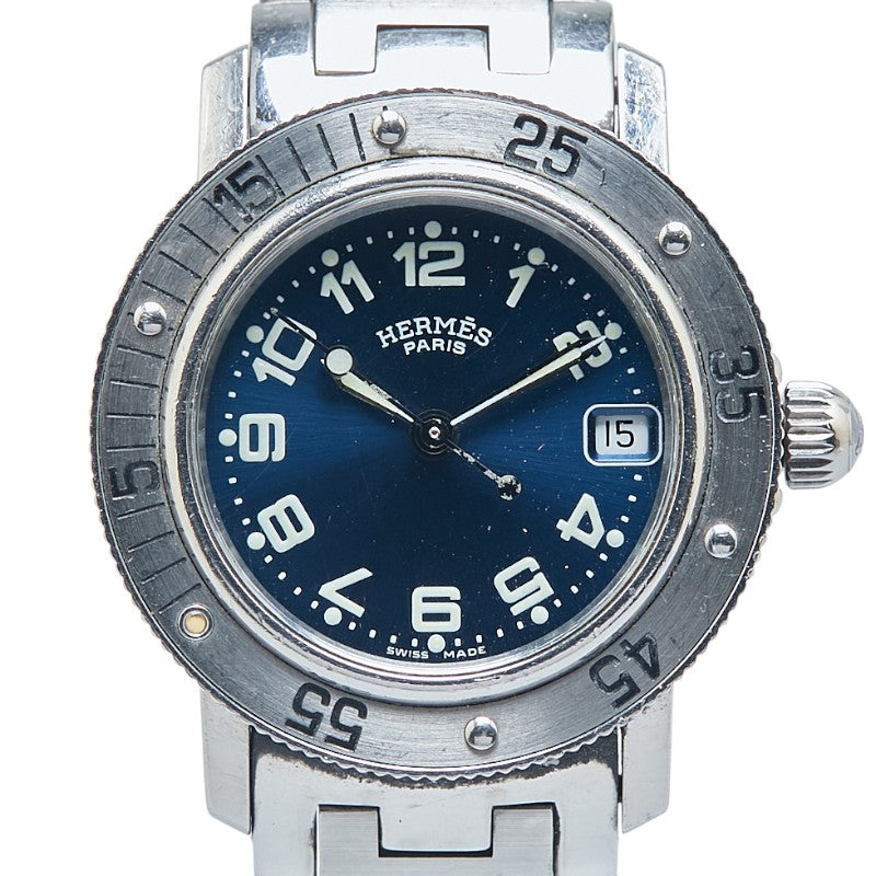 エルメス クリッパー ダイバー デイト 腕時計 CL5.210 クオーツ ネイビー文字盤 ステンレススチール レディース HERMES 【中古】