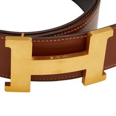 エルメス コンスタンスH ベルト 95 ブラウン ブラック ボックスカーフ メンズ HERMES 【中古】