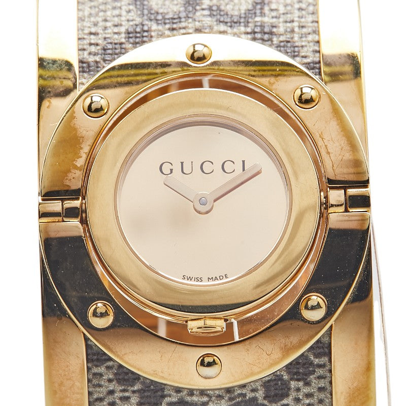 グッチ GGブルームス 腕時計 バングルウォッチ クオーツ ゴールド文字盤 ステンレススチール PVC レディース GUCCI 【中古】