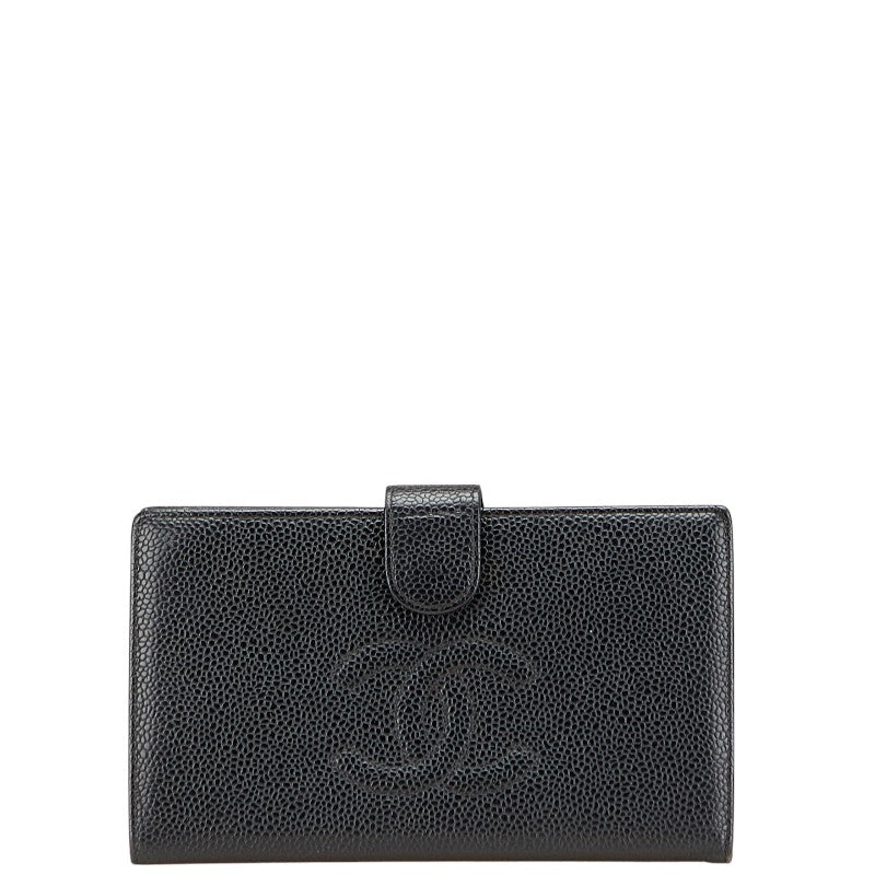 シャネル ココマーク 二つ折り財布 ブラック キャビアスキン レディース CHANEL 【中古】
