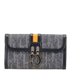 ディオール トロッター フライトライン 二つ折り財布 ブラック グレー デニム レザー レディース Dior 【中古】