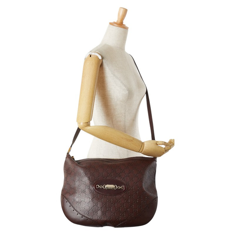 グッチ グッチシマ 斜め掛け ショルダーバッグ 145991 ブラウン レザー レディース GUCCI 【中古】