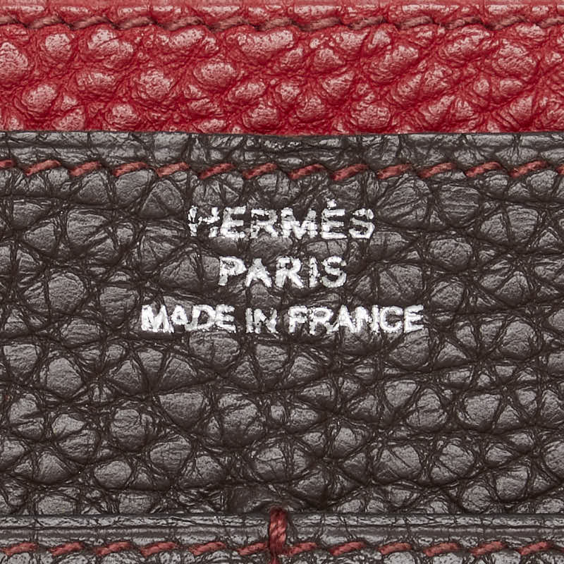 エルメス ドゴンGM ドゴンデュオ バイカラー 二つ折り財布 ショコラ ヴァーミリオン トゴ レディース HERMES 【中古】
