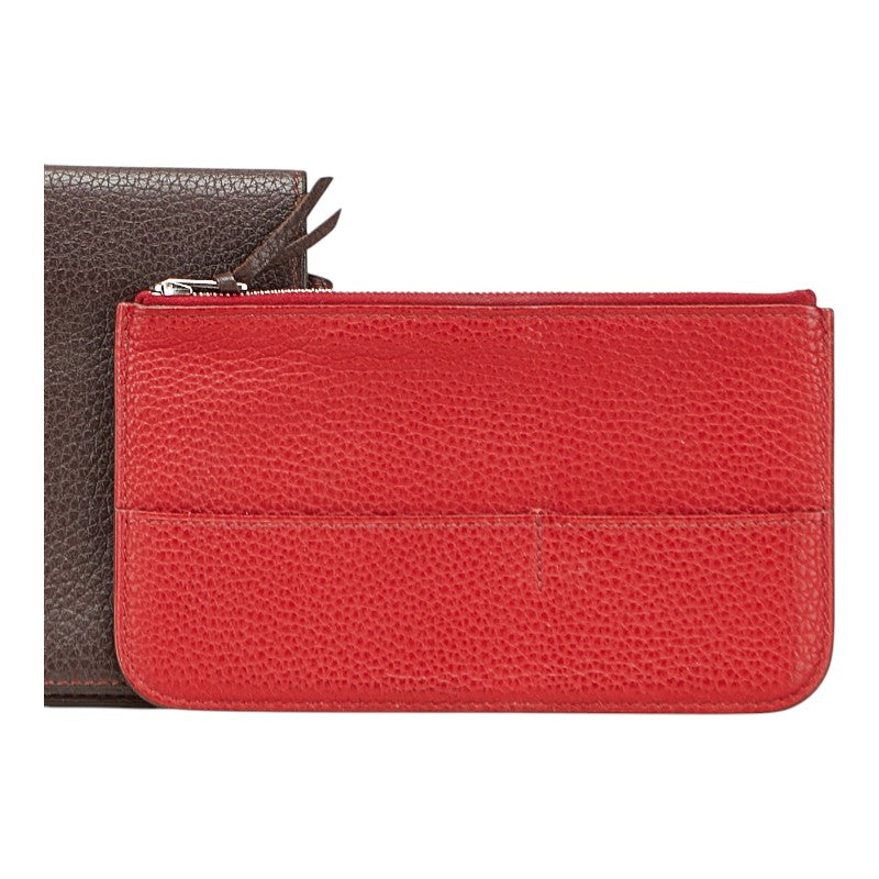 エルメス ドゴンGM ドゴンデュオ バイカラー 二つ折り財布 ショコラ ヴァーミリオン トゴ レディース HERMES 【中古】