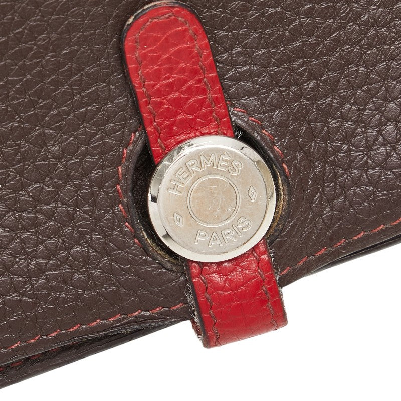 エルメス ドゴンGM ドゴンデュオ バイカラー 二つ折り財布 ショコラ ヴァーミリオン トゴ レディース HERMES 【中古】
