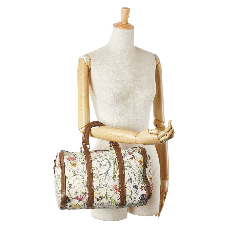 グッチ フローラ ハンドバッグ ミニボストンバッグ 247205 ベージュ ブラウン マルチカラー キャンバス レザー レディース GUCCI 【中古】