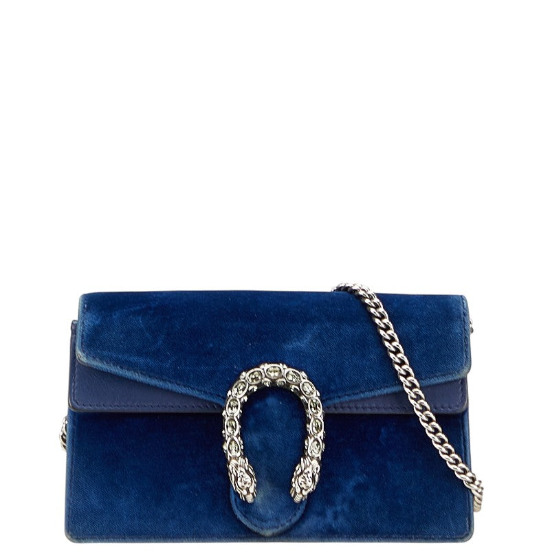 グッチ ディオニュソス チェーン 斜め掛け ショルダーバッグ 476432 ブルー ベロア レディース GUCCI 【中古】
