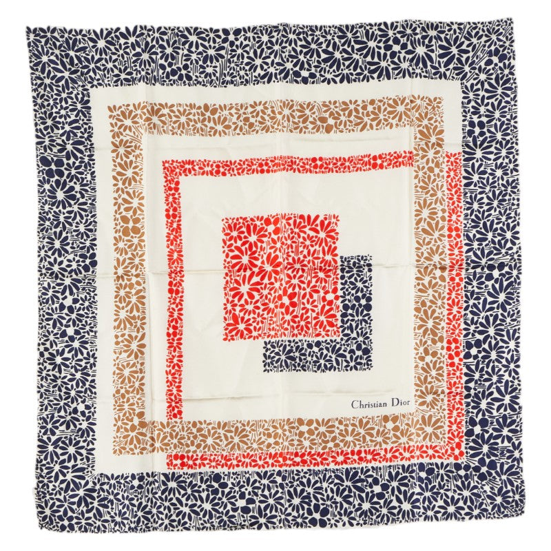 ディオール フラワー 花 モチーフ スカーフ アイボリー マルチカラー シルク レディース Dior 【中古】