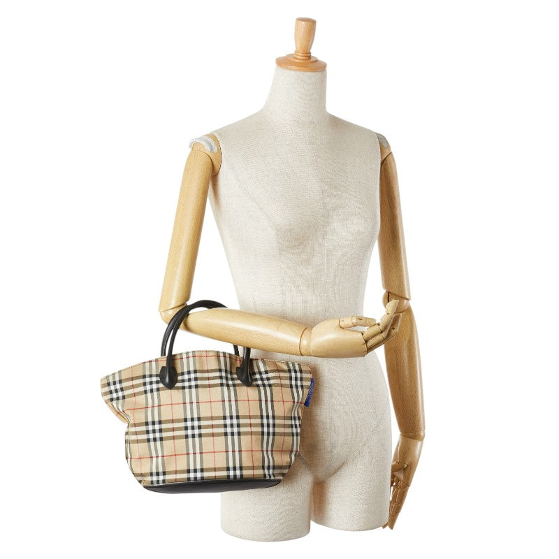 バーバリー ノバチェック ハンドバッグ ベージュ マルチカラー ナイロン レザー レディース BURBERRY 【中古】
