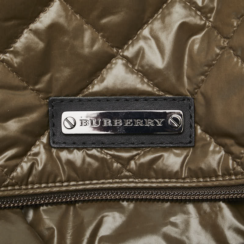 バーバリー ロゴプレート ショルダーバッグ カーキ ブラック ナイロン レディース BURBERRY 【中古】