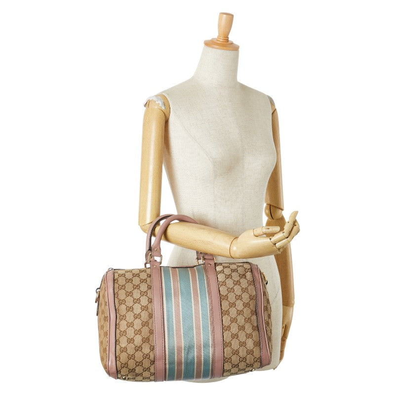 グッチ GGキャンバス ハンドバッグ 247205 ベージュ ピンク ブルー キャンバス レザー レディース GUCCI 【中古】