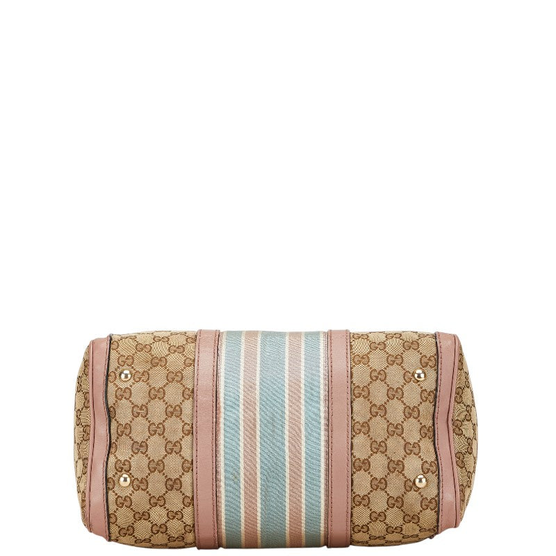 グッチ GGキャンバス ハンドバッグ 247205 ベージュ ピンク ブルー キャンバス レザー レディース GUCCI 【中古】