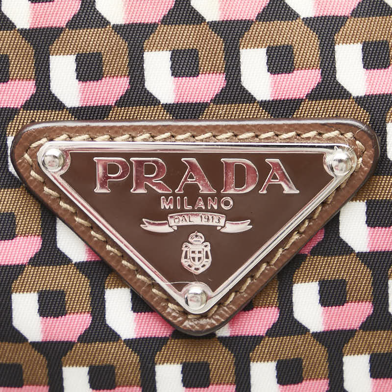 プラダ 三角ロゴプレート トートバッグ ショルダーバッグ 2WAY BR4696 ブラウン ピンク ナイロン レザー レディース PRADA 【中古】