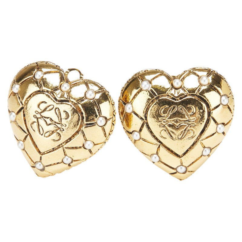 ロエベ アナグラム ハート イヤリング ゴールド メッキ フェイクパール レディース LOEWE 【中古】