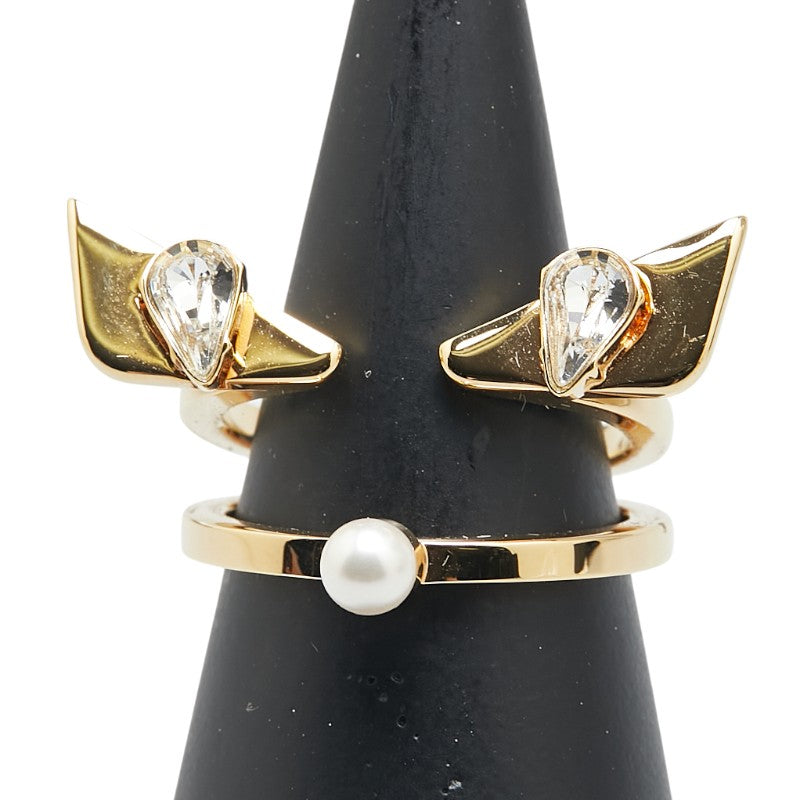 フェンディ モンスター バグズ アイ ラインストーン リング 指輪 #M ゴールド メッキ フェイクパール レディース FENDI 【中古】