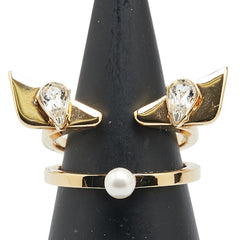 フェンディ モンスター バグズ アイ ラインストーン リング 指輪 #M ゴールド メッキ フェイクパール レディース FENDI 【中古】