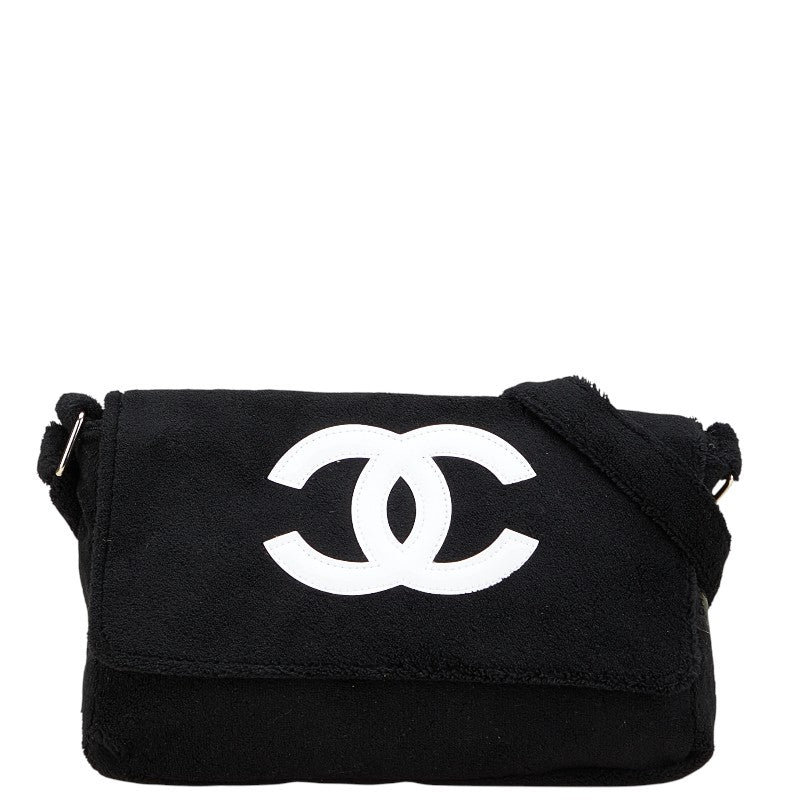 シャネル ノベルティ ココマーク 斜め掛け ショルダーバッグ ブラック ホワイト パイル レディース CHANEL 【中古】
