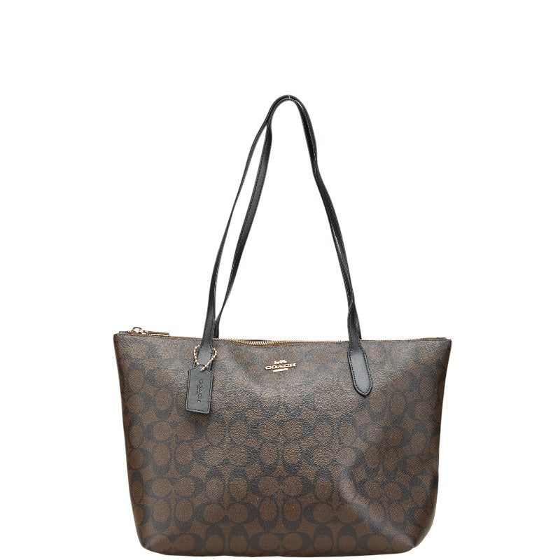 コーチ シグネチャー トートバッグ 4455 ブラウン ブラック PVC レザー レディース COACH 【中古】