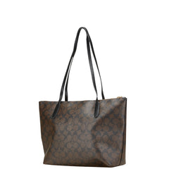 コーチ シグネチャー トートバッグ 4455 ブラウン ブラック PVC レザー レディース COACH 【中古】