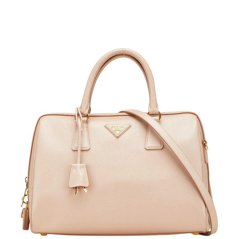 プラダ 三角ロゴプレート ハンドバッグ ショルダーバッグ 2WAY BL0823 ピンク ベージュ サフィアーノ レザー レディース PRADA 【中古】